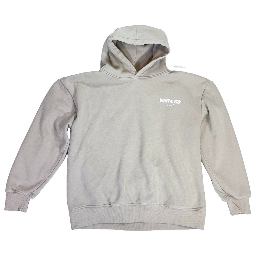 White Fox Vol. 3 Oversized Hoodie S/M Taupe Beige Puff Print Logo